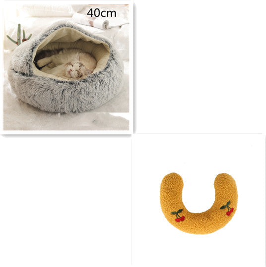 2 In 1 Round Plush Pet Winter Bed Warm Cozy Nest
