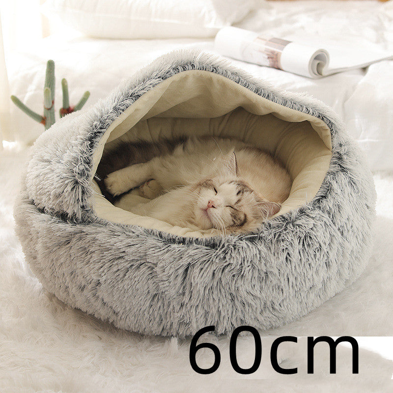 2 In 1 Round Plush Pet Winter Bed Warm Cozy Nest