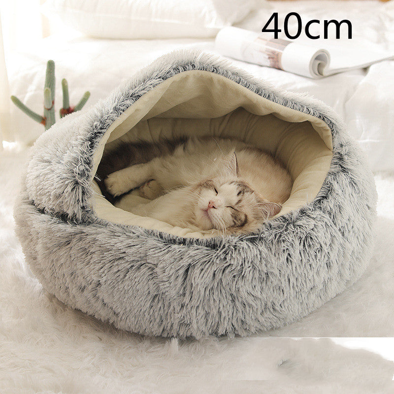 2 In 1 Round Plush Pet Winter Bed Warm Cozy Nest