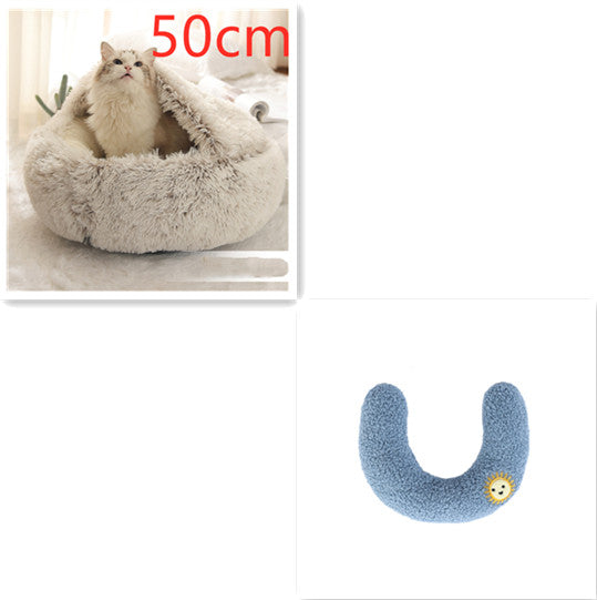2 In 1 Round Plush Pet Winter Bed Warm Cozy Nest
