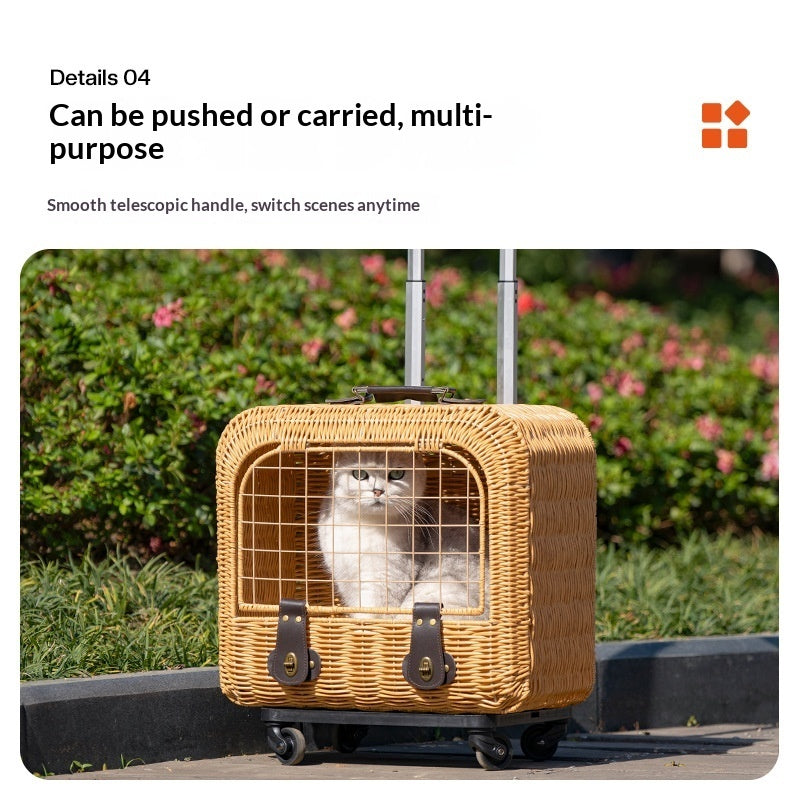 Portable Woven Rattan Pet Carrier With Ventilation Handle