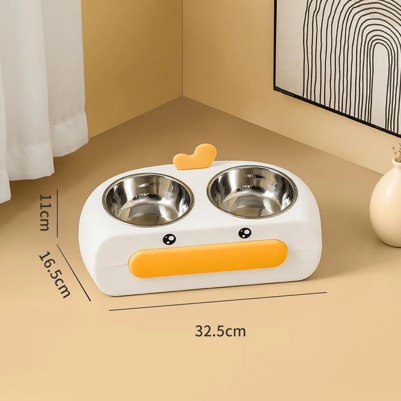 Duck Design Pet Double Bowl Feeding Tray Plastic Food Water Set