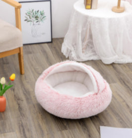 2 In 1 Round Plush Pet Winter Bed Warm Cozy Nest