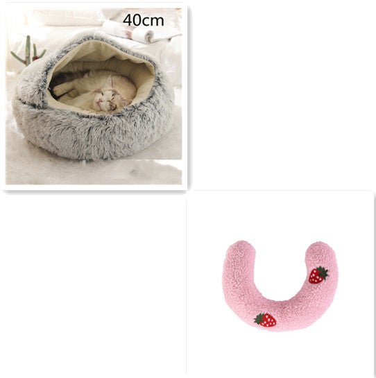 2 In 1 Round Plush Pet Winter Bed Warm Cozy Nest