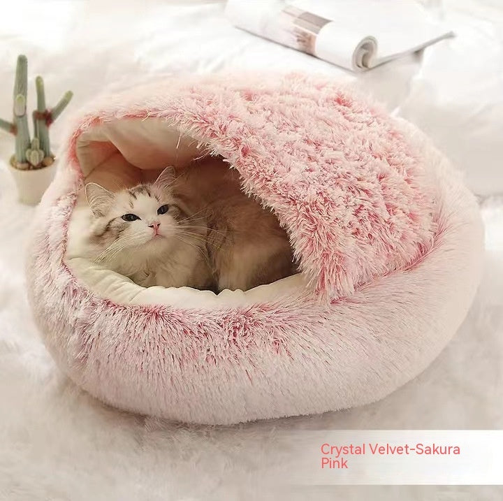 2 In 1 Round Plush Pet Winter Bed Warm Cozy Nest