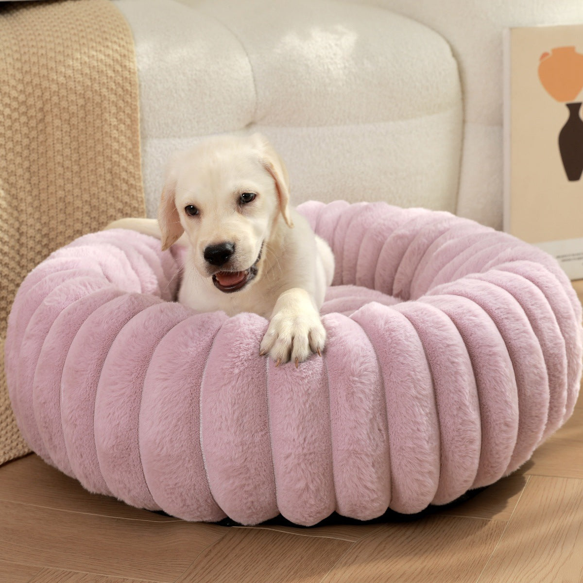 Plush Round Pet Nest Warm Winter Sleeping Bed Cozy Kennel