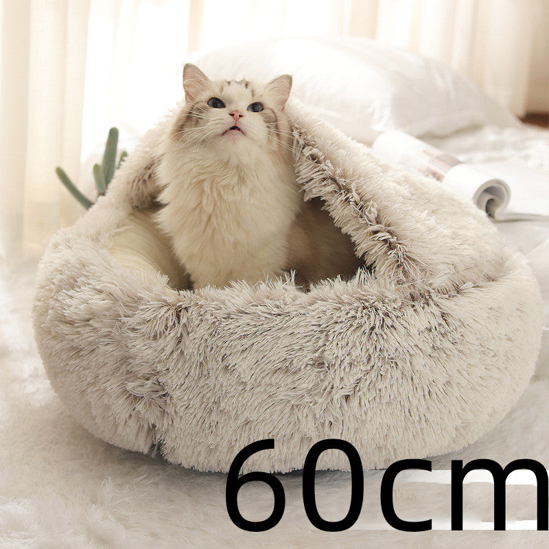 2 In 1 Round Plush Pet Winter Bed Warm Cozy Nest
