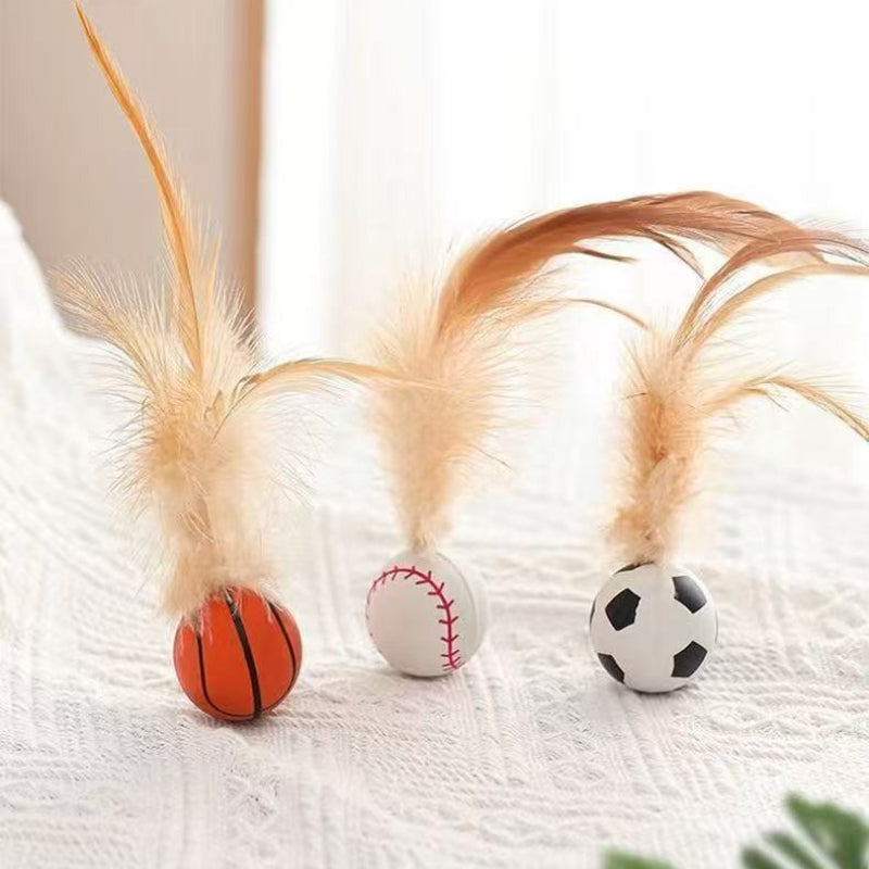 Self-Entertainment Feather Bouncy Balls Interactive Pet Toy