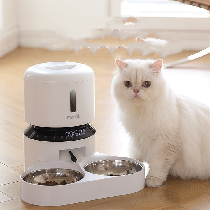 Capsule Style Automatic Pet Feeder Double Bowl System