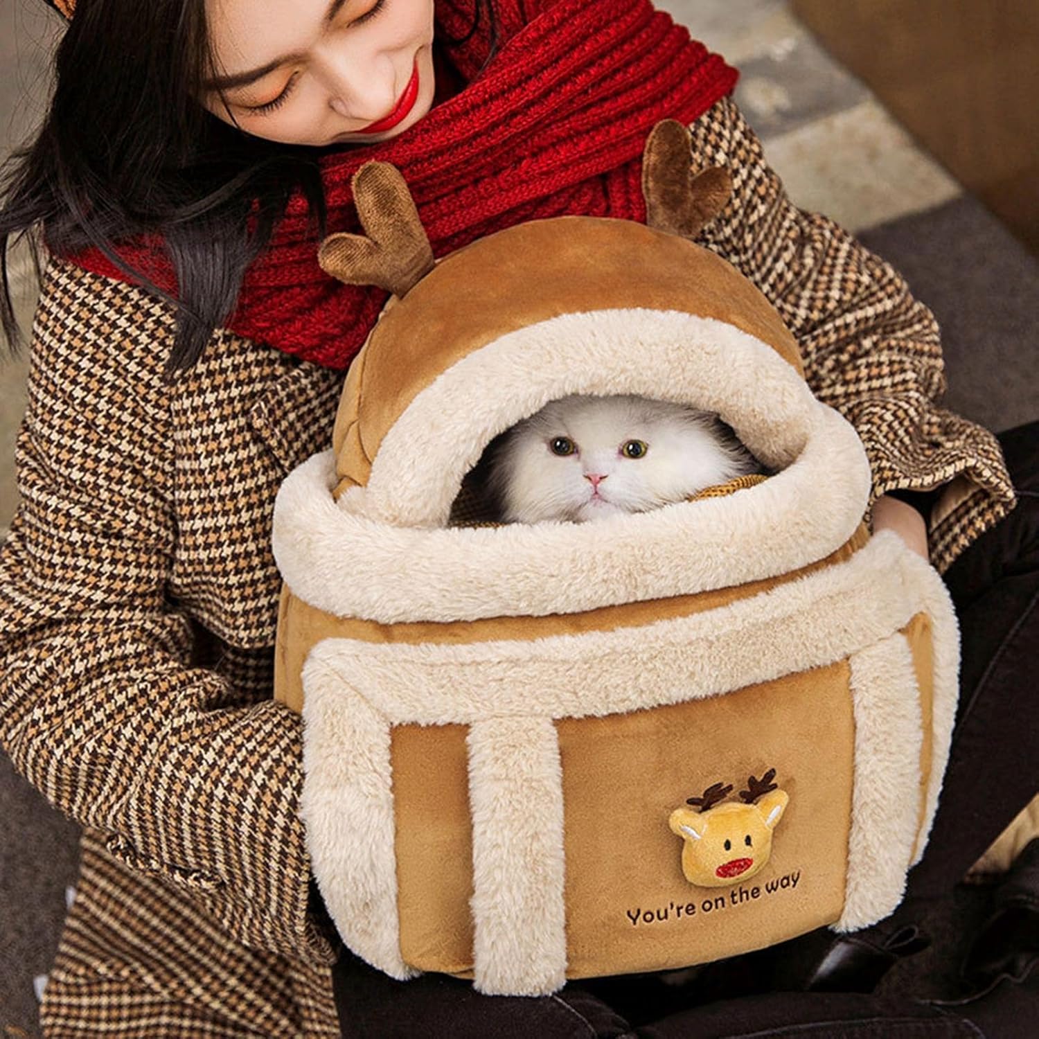 Pet Carrier Backpack Winter Plush Travel Bag