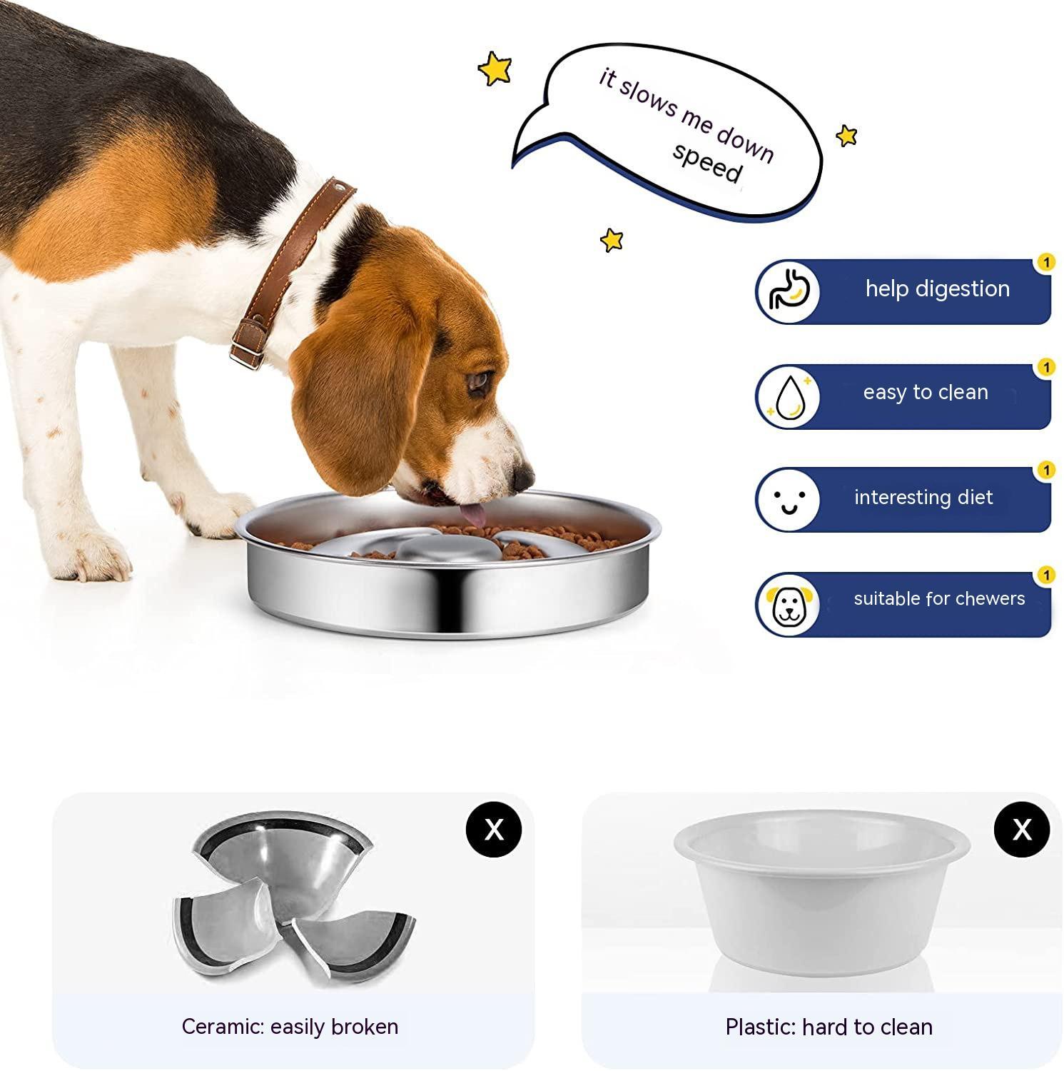 Stainless Steel Pet Slow Feeding Bowl Neck Protector Design