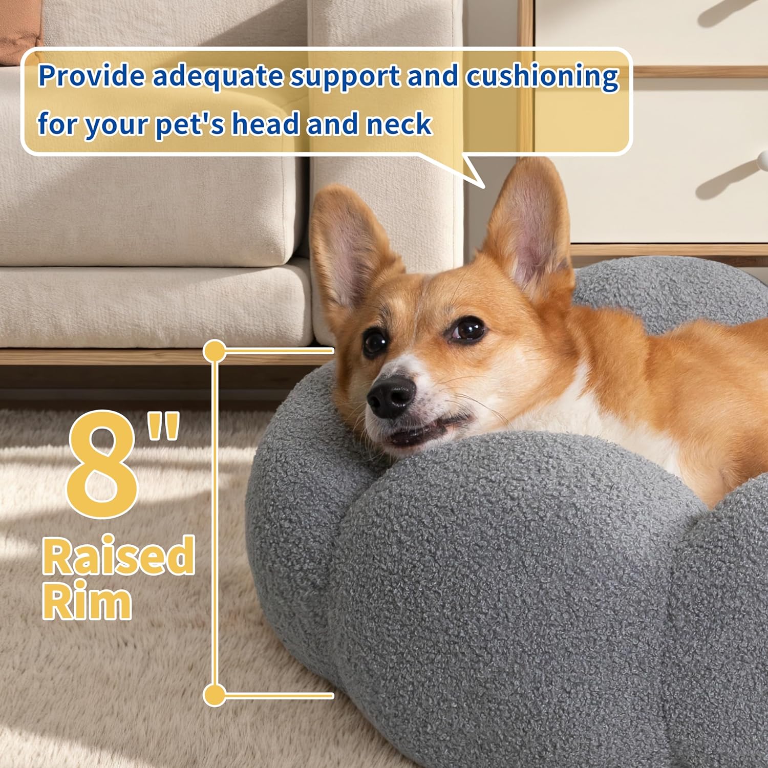 Fluffy Round Pet Calming Bed Plush Non Slip Washable Nest