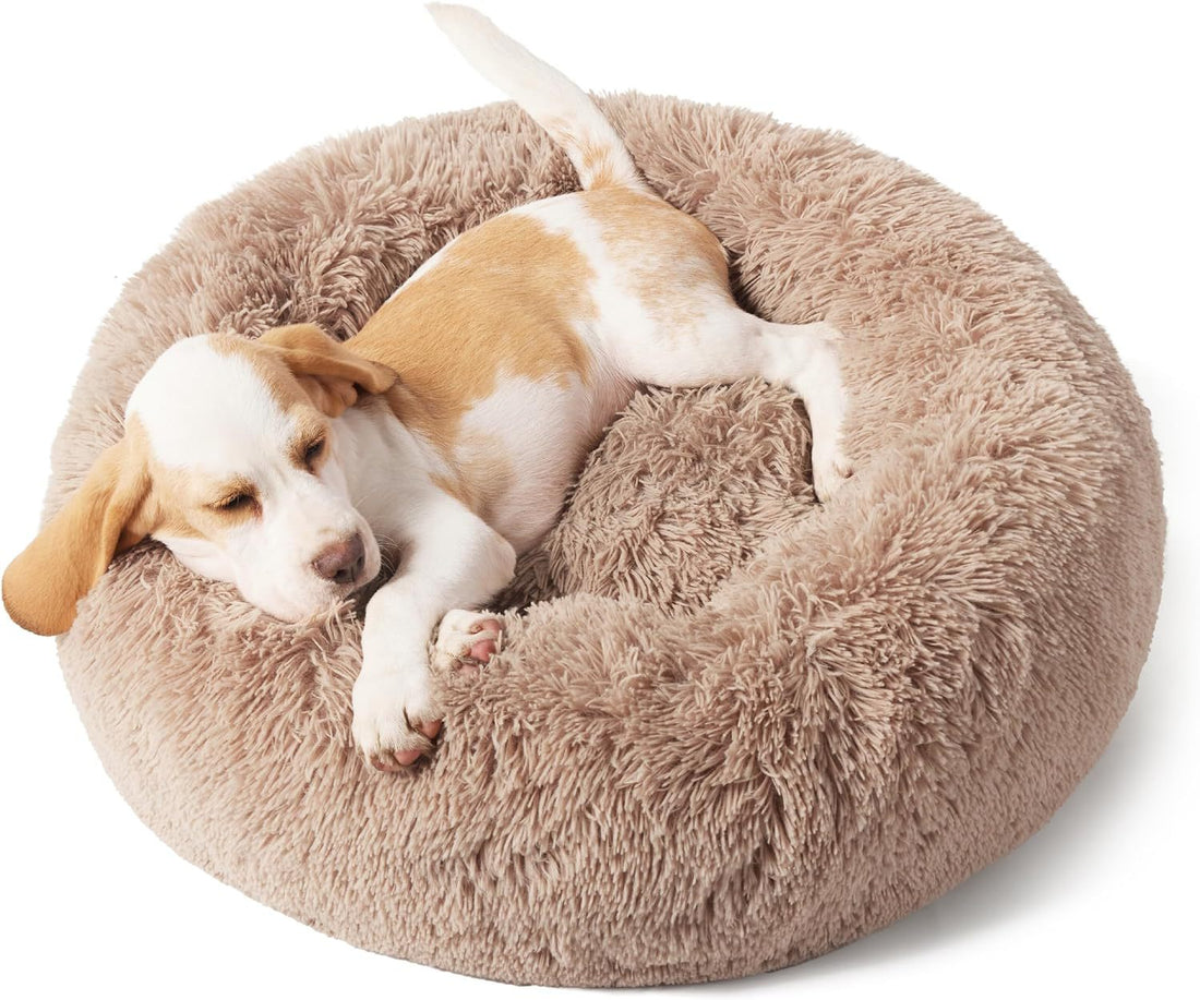 Non Slip Fluffy Round Pet Bed Solid Color Plush Nest