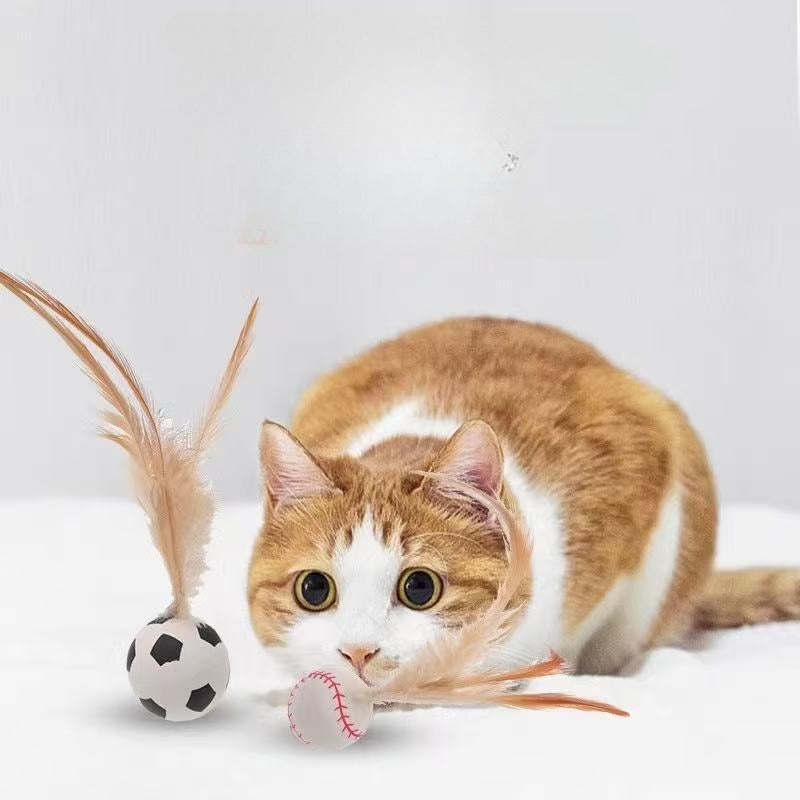 Self-Entertainment Feather Bouncy Balls Interactive Pet Toy