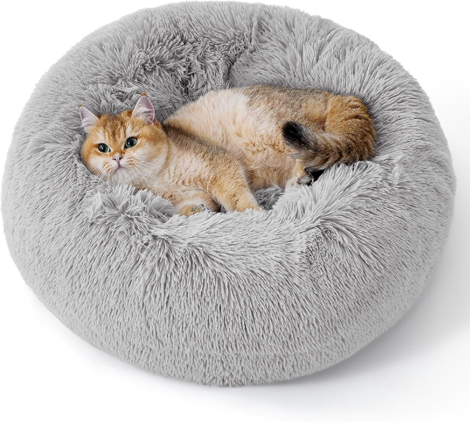Non Slip Fluffy Round Pet Bed Solid Color Plush Nest