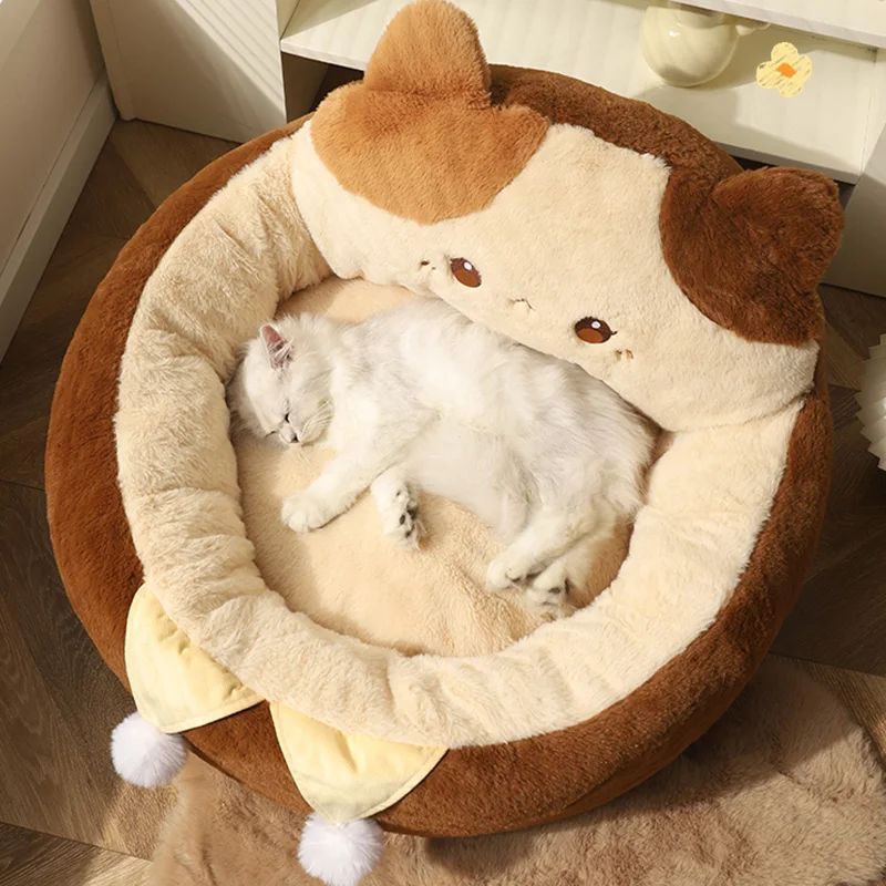 Round Plush Pet Sofa Bed Winter Warm Deep Sleep Cushion