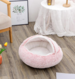 2 In 1 Round Plush Pet Winter Bed Warm Cozy Nest