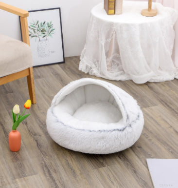 2 In 1 Round Plush Pet Winter Bed Warm Cozy Nest
