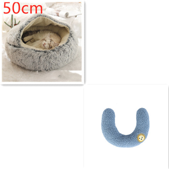 2 In 1 Round Plush Pet Winter Bed Warm Cozy Nest