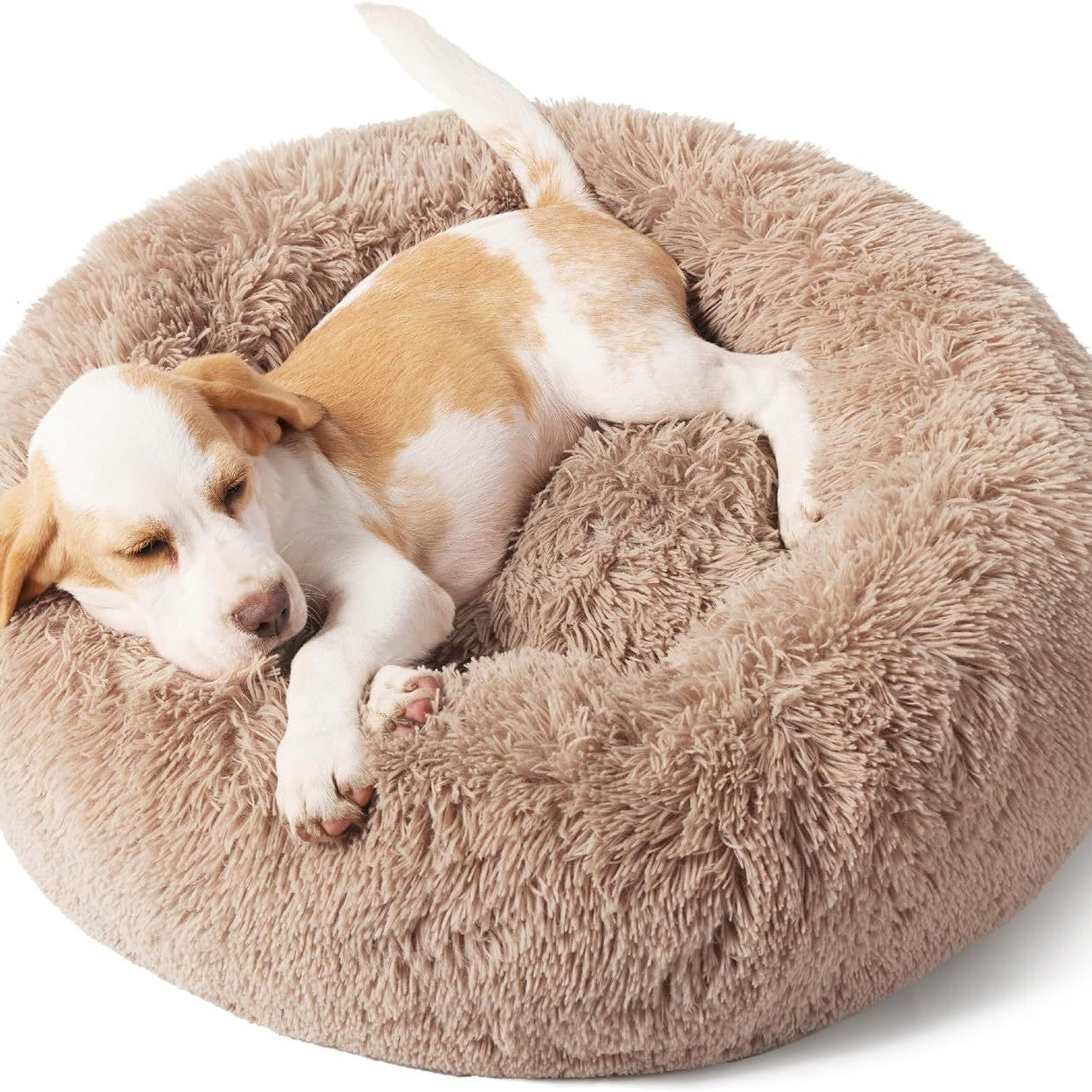 Non Slip Fluffy Round Pet Bed Solid Color Plush Nest