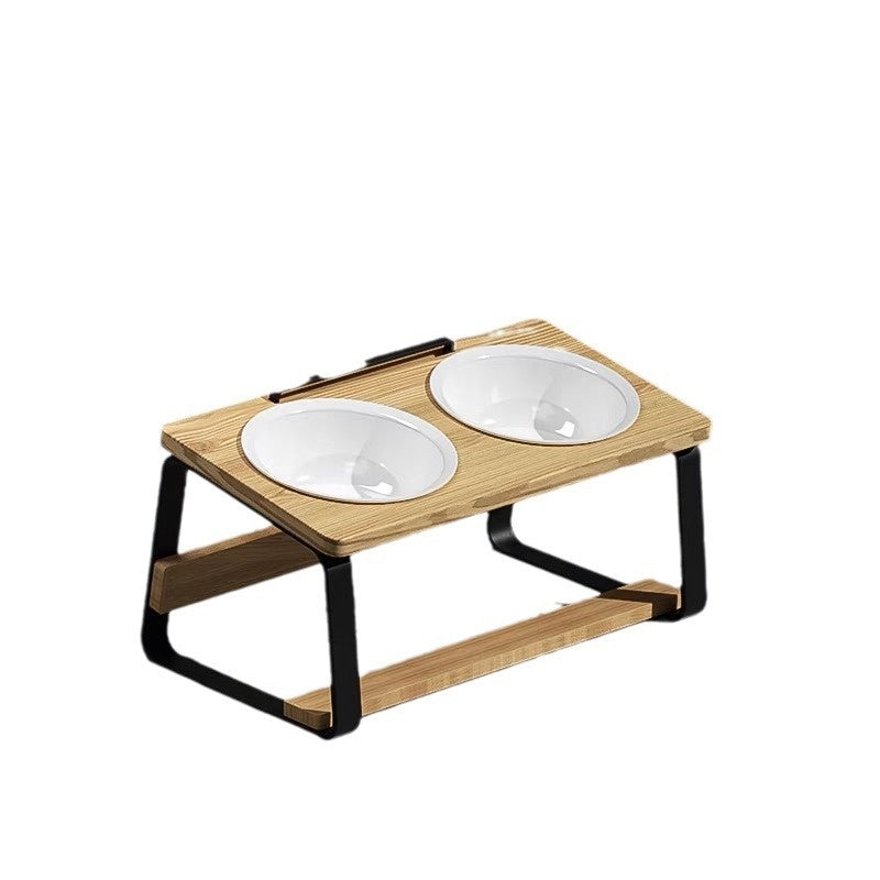 Ceramic Double Bowl Pet Feeding Stand Spine Support
