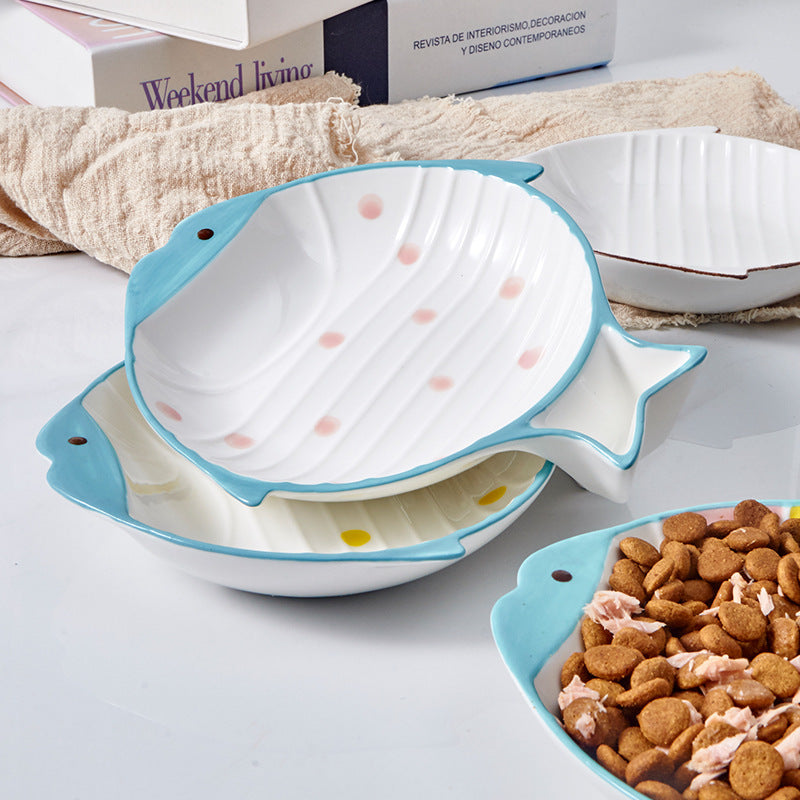 Fish Shaped Ceramic Pet Feeding Bowl Food Dish