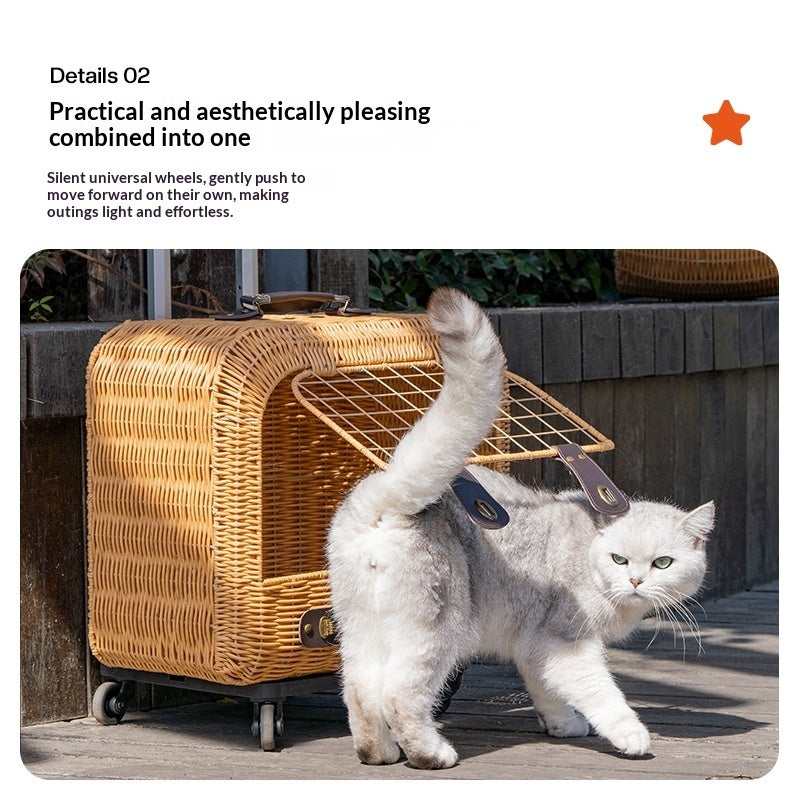 Portable Woven Rattan Pet Carrier With Ventilation Handle