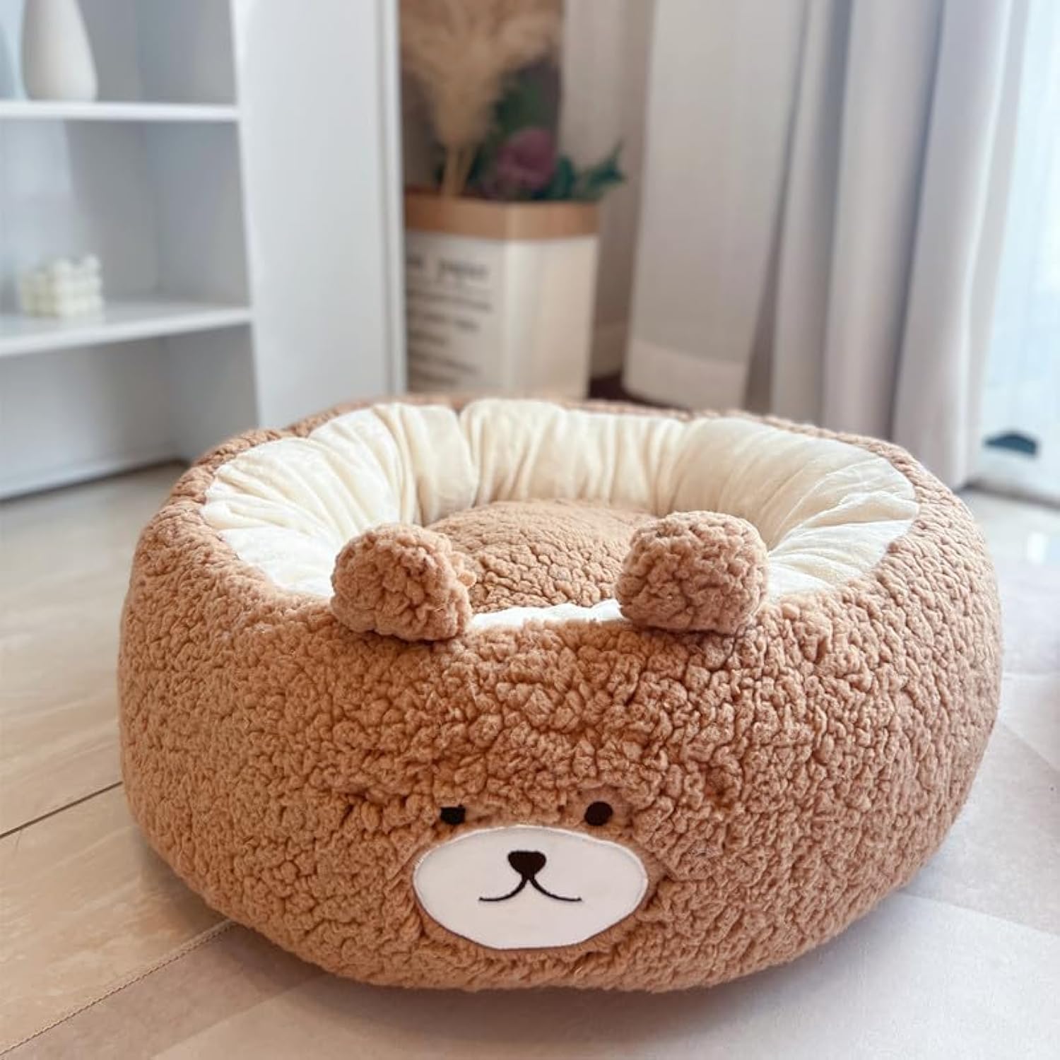 Cartoon Plush Pet Nest Round Bed Warm All Seasons Cushion