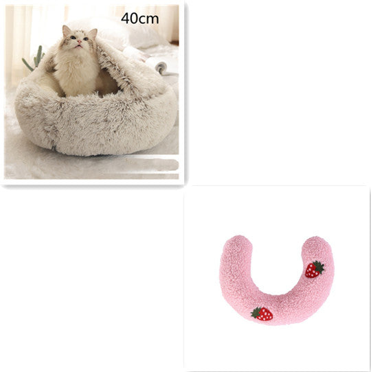 2 In 1 Round Plush Pet Winter Bed Warm Cozy Nest