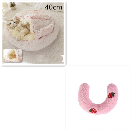 2 In 1 Round Plush Pet Winter Bed Warm Cozy Nest